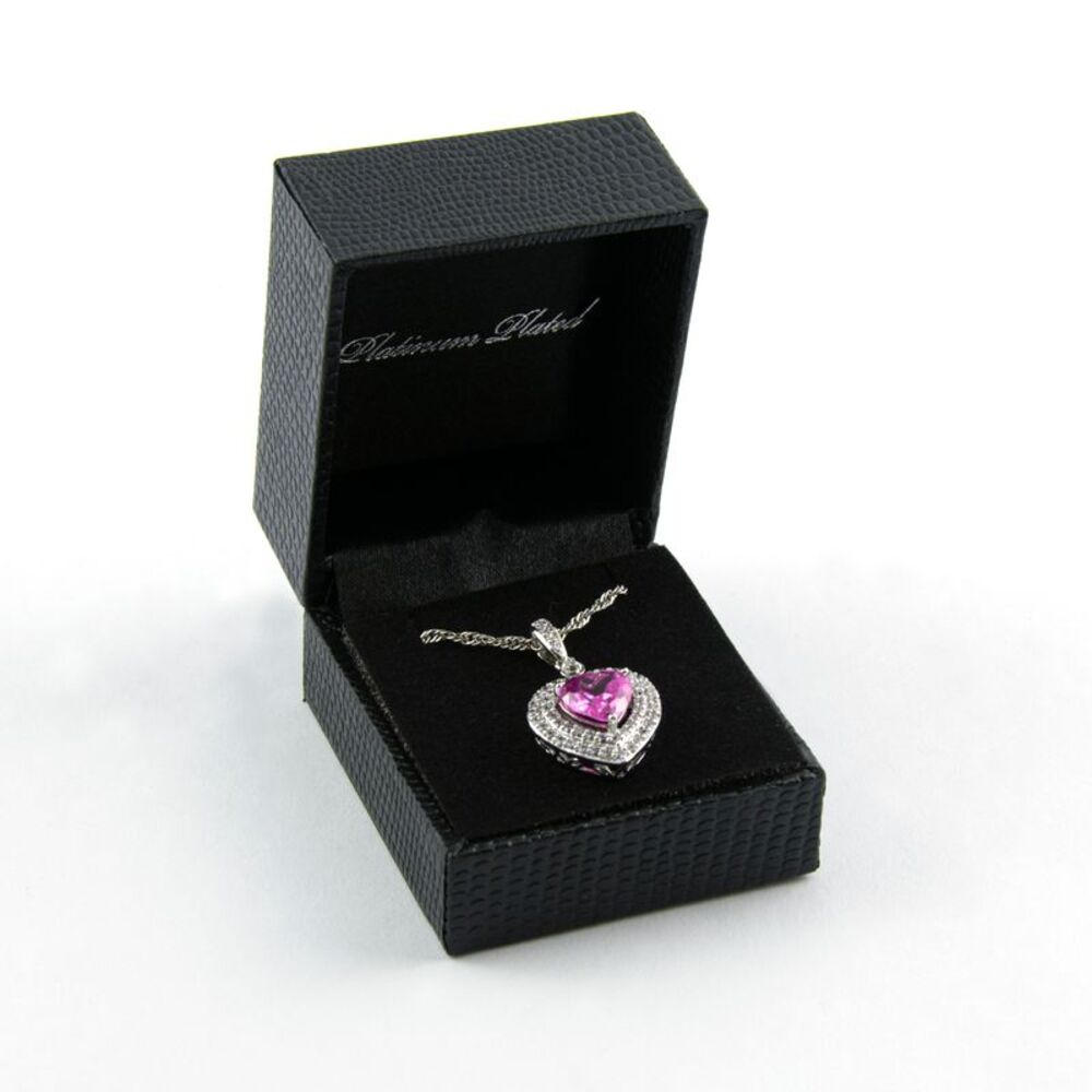 Gold Coast Platinum Plated Pink Sapphire Heart Pendant and 18" Necklace Set - Picture 7 of 8